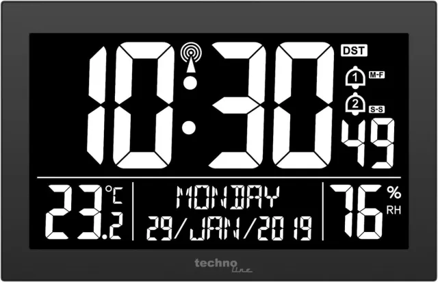 Technoline Digitale radio gestuurde wandklok / tafelklok - Thermometer / Hygrometer - Datum - Wekker functie - Technoline WS 8017 Zwart