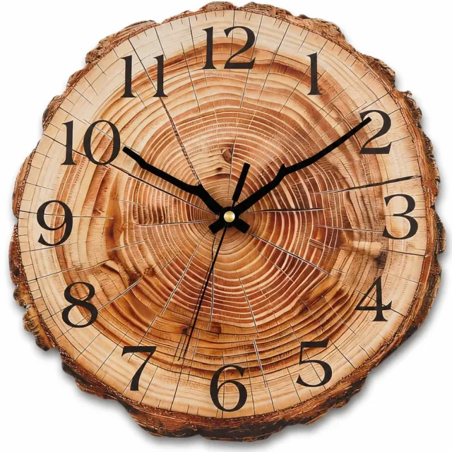 Bobypet Klok - 30 cm Jaarring Wandklok - Hout MDF - Zonder Tikgeluid - Wandklok landelijk - voor Woonkamer Slaapkamer Keuken Kantoor Houtkleur
