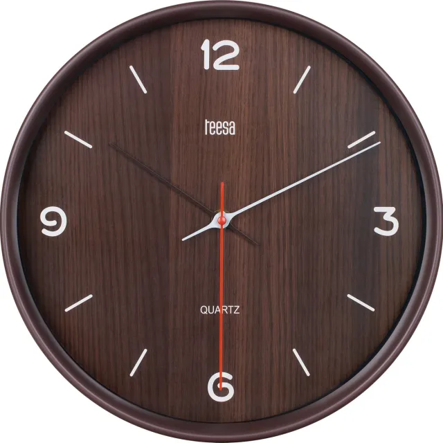 Teesa TSA0048DB - Wandklok - Quartz uurwerk - analoge tijdweergave - heldere wijzerplaat - 30 cm - eenvoudig aan de muur te hangen - donkerbruin
