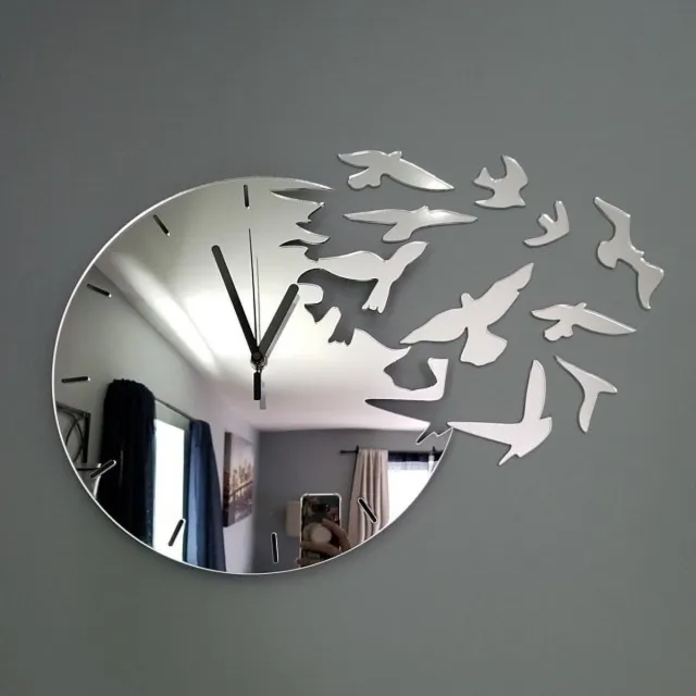 BELANIAN Paradijs Vogels - Klokken - Wandklokken - Spiegel Wandklok 33 x 50 cm Moderne Klok - Zelfklevende Muurklok - Decoratieve Diy Wandklok Spigel
