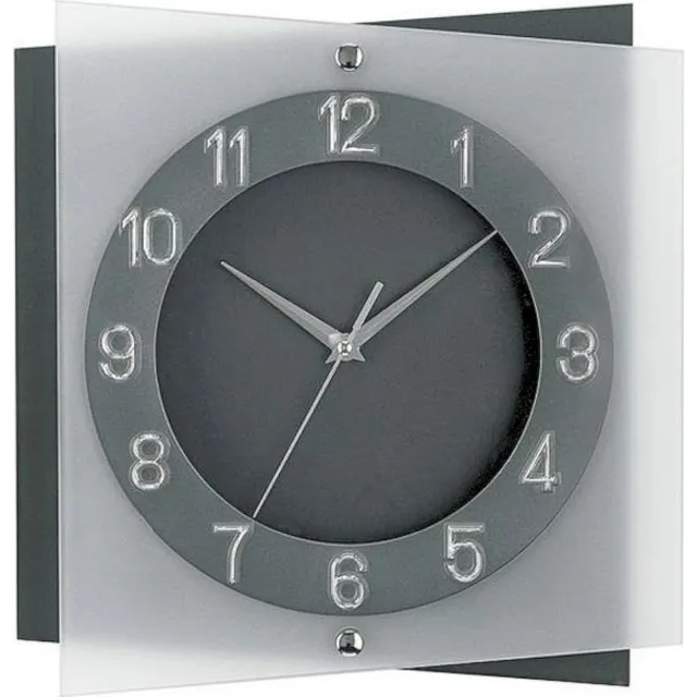 AMS W9323 - Klok - Analoog - Cijfers - Stil uurwerk - Vierkant - Natuursteen - Glas - 31x31x6 cm - Grijs Antraciet