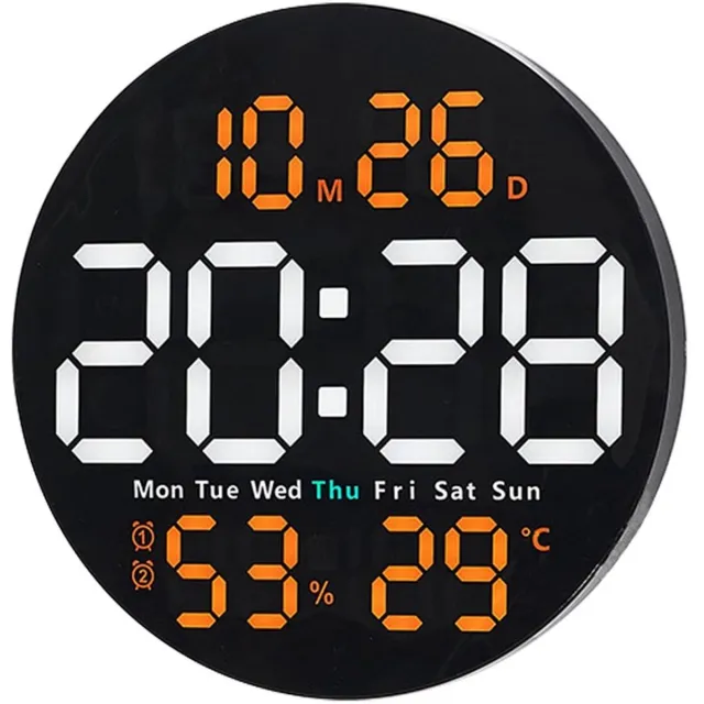 longziming Digitale Wandklok 25 cm – Luxe, Helder, Functioneel, Met Timer, Dubbele Alarmen en Afstandsbediening–Oranje