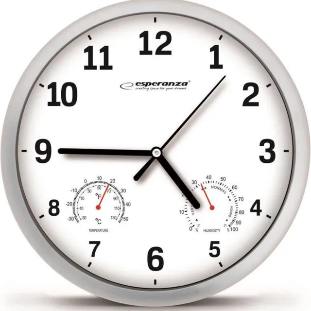 Esperanza Wandklok Lyon - Wit - 25 cm - inclusief temperatuur- en luchtvochtigheidsmeter