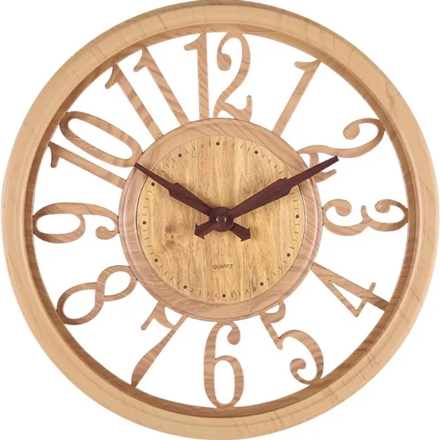 BOG Retro-Imitatie-Houten-Wandklok-Stille-Tikvrije-Wandklok-Woonkamer-Entree-Keuken-Kantoor-Decoratie BRUIN