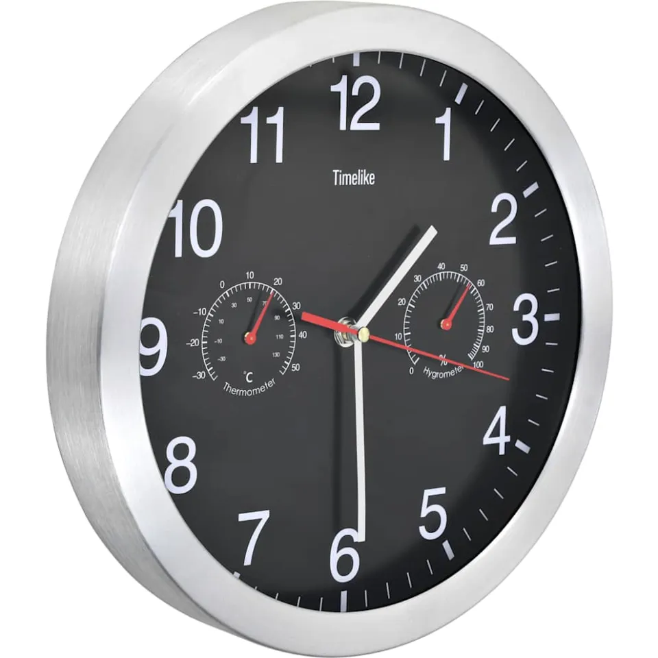 vidaXL Wandklok met quartz-mechanisme hygrometer thermometer 30 cm zwart