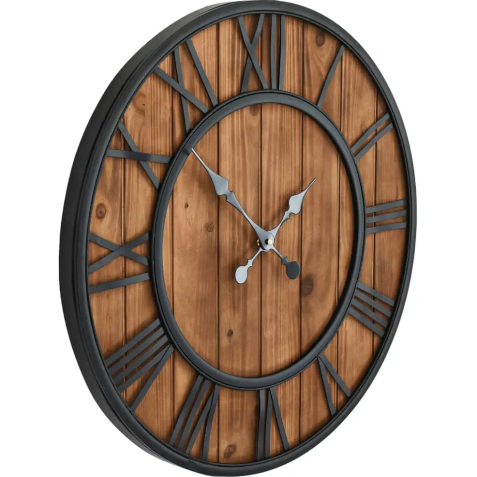 vidaXL Wandklok vintage-stijl quartz-mechanisme XXL 60 cm hout metaal Bruin