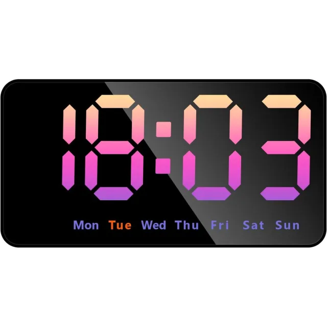 Bobypet Digitale klok van 10 inch - Wekker - Led display - Dubbel alarm - Datum, dag van de week,temperatuur , instelbare helderheid, digitale klok voor thuis en op kantoor - Roze