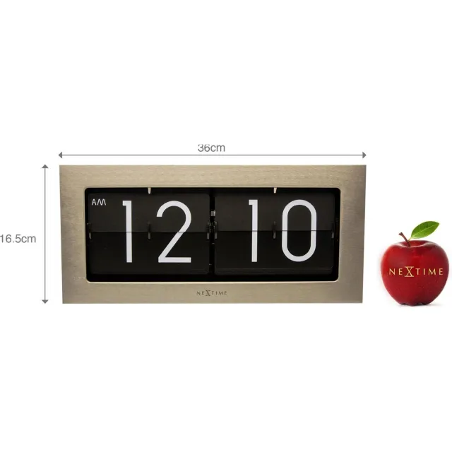 NeXtime Tafel/wandklok - 36 x 16.5 cm - Metaal - Zilver - 'Big flip'