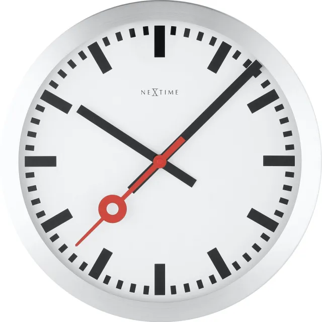 Nextime Wandklok/tafelklok - aluminium - 'Station Stripe' Grijs