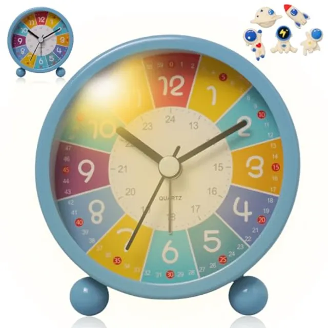 Mrilary Digitale Kinderwekker - Kinderwekker Zonder Tikken - Analoge Wekker Voor Kinderen - Slaapwekker Met Nachtlampje, Kinderwekker Voor Beginners, Wekker Voor Meisjes En Jongens (Blauw)