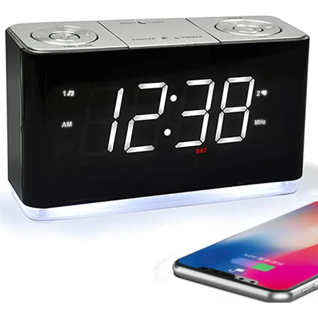 Ayangoods Wekkerradio met Dimmerbediening, Slaap- en Radiotimer, en Back-upbatterij - Digitaal Display - Compact Formaat - Ideaal voor Nachtkastjes Zwart