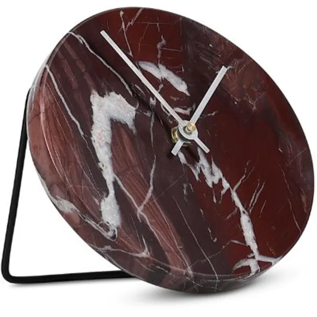 Fameilleur tafelklok 15,5cm rood marble Zone - metalen moderne decoratieve klok, voor woonkamer, keuken en kantoor, woondecoratie voor modern interieur, mooi als cadeau