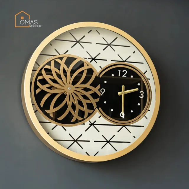 Omas Konsept Klok 60 cm Goud/Crème – Vintage Design met Propeller & Tandwielen – Metalen Frame & Glazen Voorzijde – Voor Woonkamer & Kantoor - Klok