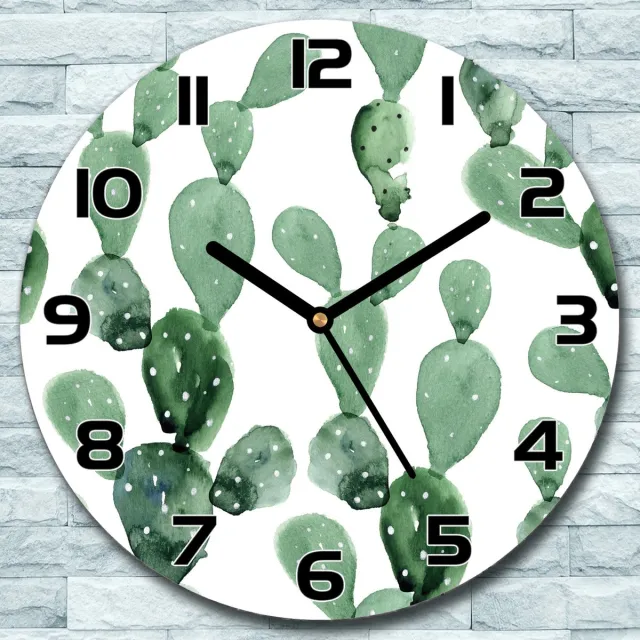 Coloray Wandklok - Cactusstruikgewas Glazen Klok - 30fi cm - Groente Wandklok - Wandklok Ronde - Wandklok Modern - Wandklok Keuken - Stille Wandklok Groente - Cactusstruikgewas - Zwarte Handen
