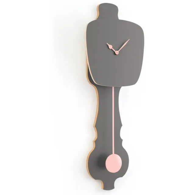 Kloq Wandklok met Pendule - Batterijen Inbegrepen - Wanddecoratie - Quartz Beweging - Niet-Tikkend Batterij Aangedreven - Steen Grijs & Perzik Pastel - Small