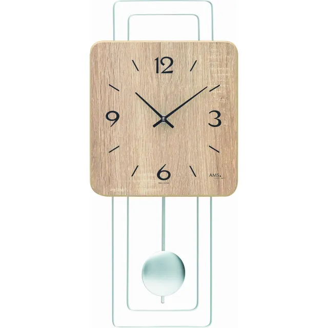 AMS W7502 - Wandklok - Analoog - Overig - Quartz Slingeruurwerk - Metaal - Aluminium - Hout - LichtBruin/Beige - Zilverkleurig
