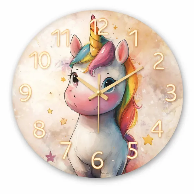 Vavida Klok - Unicorn - Ø 30 cm - Analoog - Wandklok - Regenboog - Eenhoorn - Meisjeskamer - Decoratie Pastelkleuren