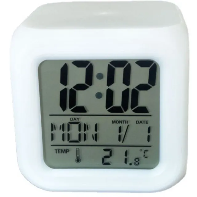 LOUZIR Digitale Wekker - Kinderwekker - Digitale Klok - Wekker Kind Digitaal – Alarmklok – Nachtwekker met Temperatuurweergave - Kleurwisselingen - Led-nachtlampje - LOUZIR WIT