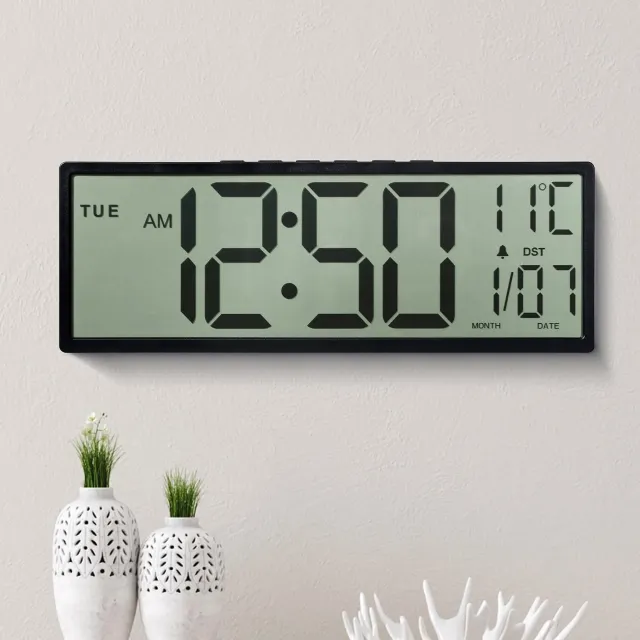 Maxstar Grote Digitale Wandklok 38cm - Duidelijk LCD, Datum, Temperatuur Zwart