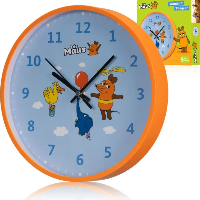Bresser DieMaus - Wandklok voor Kinderen - Muis, Olifant & Eend - Blauw - Leer Klokkijken!