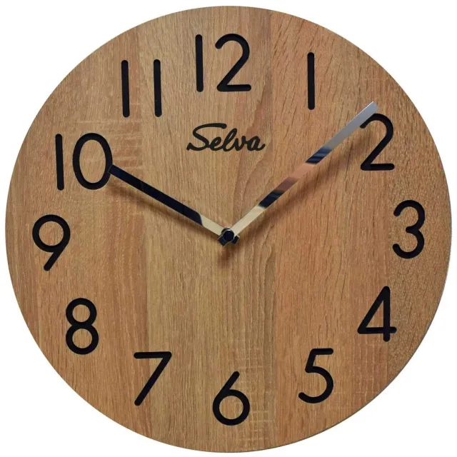 Selva wandklok, modern, groot, quartz uurwerk, van hout (MDF-gecoat), Zwarte Woud handwerk, Made in Germany Leer