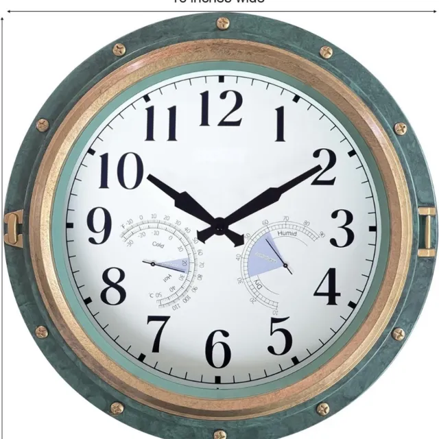 Thuys Wandklok 40 Cm – Waterdicht Met Thermometer En Hygrometer – Retro Stille Kwarts Klok Zonder Tikken – Groen