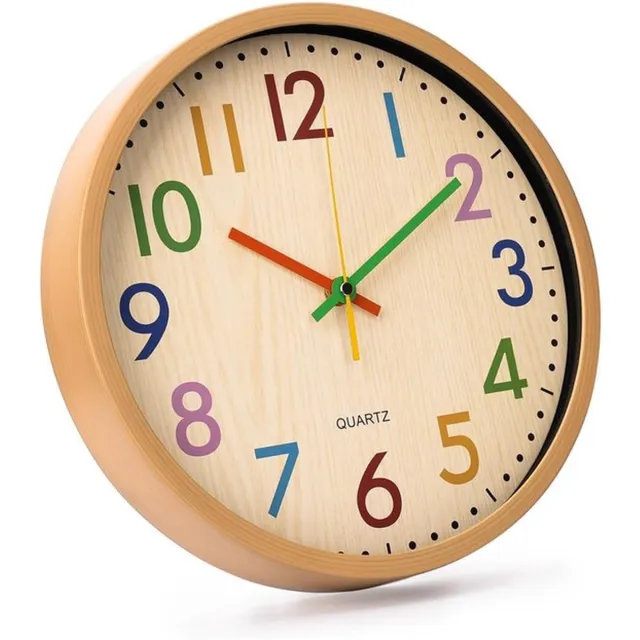 Zyronn Kinderwandklok, 30 cm moderne wandklok, stil en zonder tikgeluid, gemakkelijk af te lezen, kleurrijke decoratieve ronde klok voor woonkamer, slaapkamer, kantoor, schoollokaal