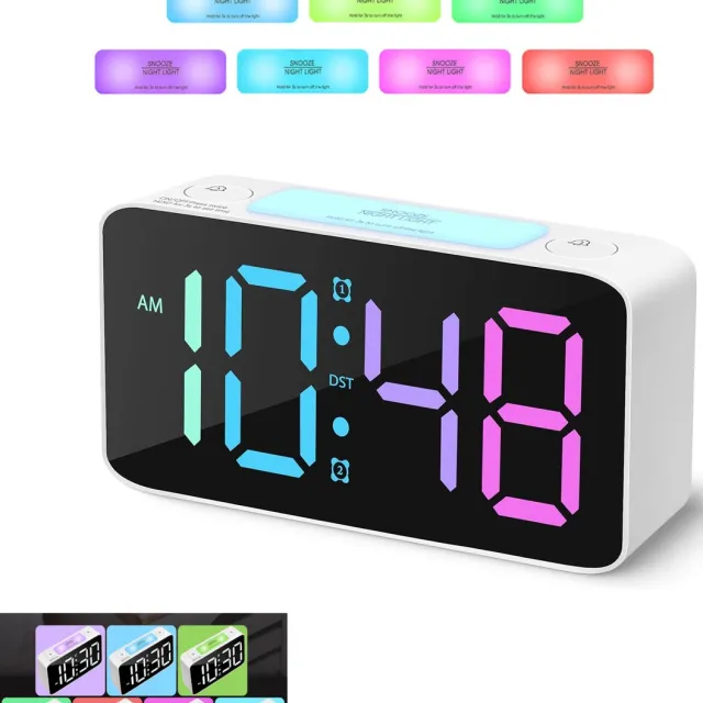 KZQ Digitale wekker met RGB-nachtlampje - Groot scherm en USB-voeding - Voor nachtkastje en bureau - Wit