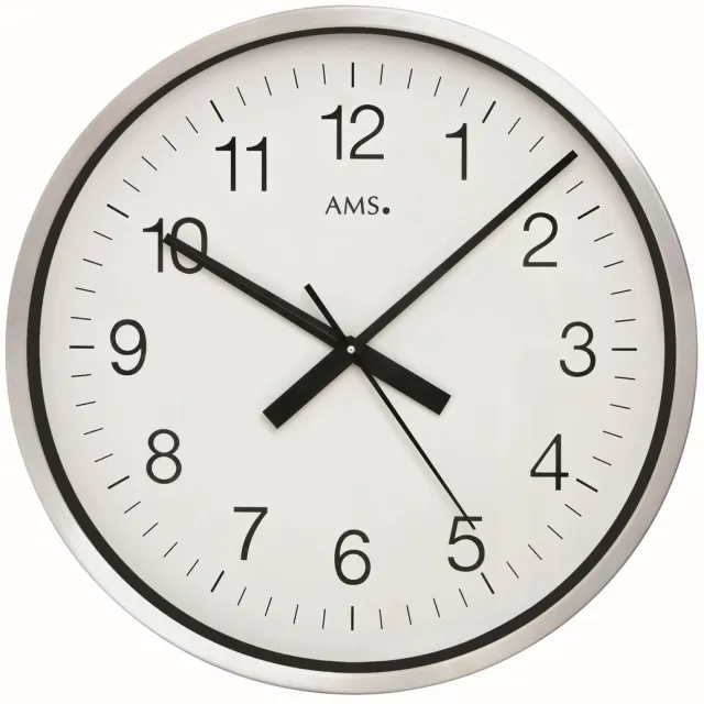AMS F5949 - Wandklok - Analoog - Radiogestuurde tijdsaanduiding - Kunststof - Aluminium - Mineraal Glas - Diameter 60 cm ø - Cijfers - Zilverkleurig - Wit - Zwart