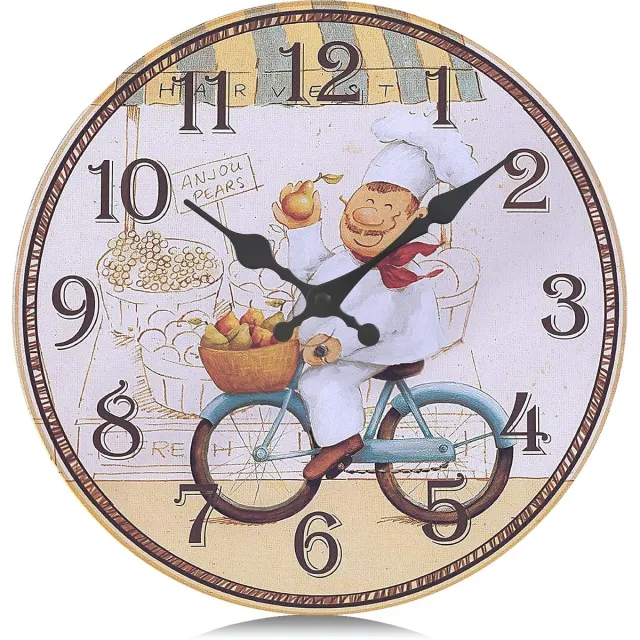 Lafocuse Stille Retro Landelijke Geel Wandklok Vintage 34 cm Analoog Rond Arabische Cijfers Decor Niet-tikkende Keukenklok voor Keuken Woonkamer