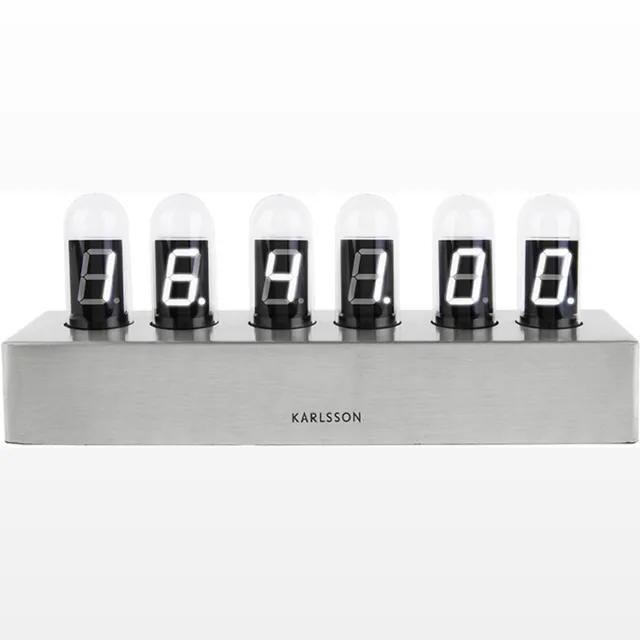 Karlsson Tafelklok Cathode - Geborsteld Staal voet, Wit LED - 28x7,5x11cm - Scandinavisch Grijs