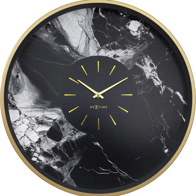 Nextime Marble Duo – Grote Wandklok – 48 cm – Aluminium – Goud/Zwart – Stil