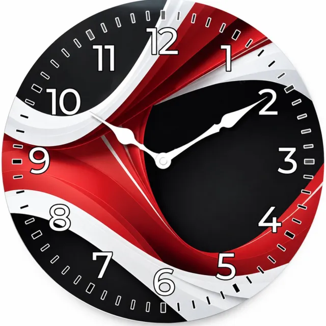 SWGOTA Wandklok 29,7 cm van MDF - Stil quartz uurwerk - Rood-zwart-wit golfpatroon - Ronde wijzerplaat met cijfers Multicolor