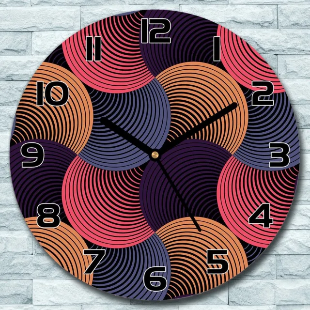 Coloray Wandklok - Hypnotische cirkels Klok Glas - 30fi cm - Bordeaux Wandklok - Wandklok Ronde - Wandklok Modern - Wandklok Keuken - Stille Wandklok