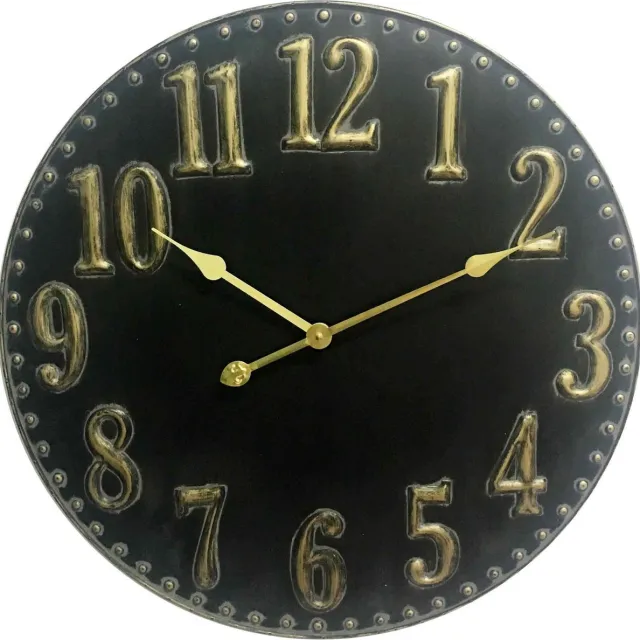 Mansion Atmosphere zwart metalen klok met gouden cijfers 60cm