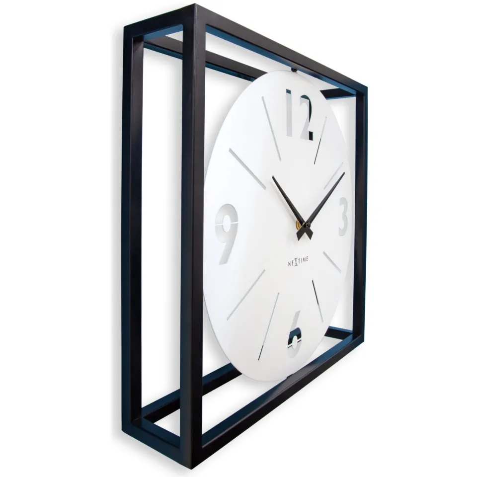 Tafel-/wandklok 40 x 40 x 9,5 cm - Metaal - Zwart / Wit - NeXtime 'Time Frame', foto 2