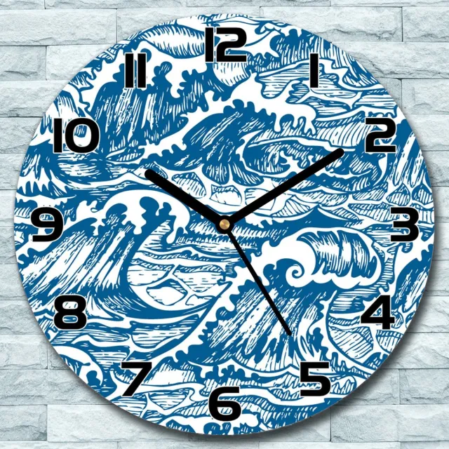 Coloray Wandklok - Stormgolven Glazen Wandklok - 30fi cm - Blauw Wandklok - Wandklok Ronde - Wandklok Modern - Wandklok Keuken - Stille Wandklok