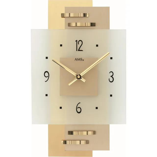 AMS Moderne messing wandklok met quartz-uurwerk Goudkleurig