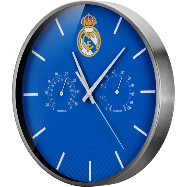 Bresser Real Madrid Wanklok - Modern - 25 cm - Blauw - Uur, Temperatuur en Luchtvochtigheid Blauw - Wit - Zilver