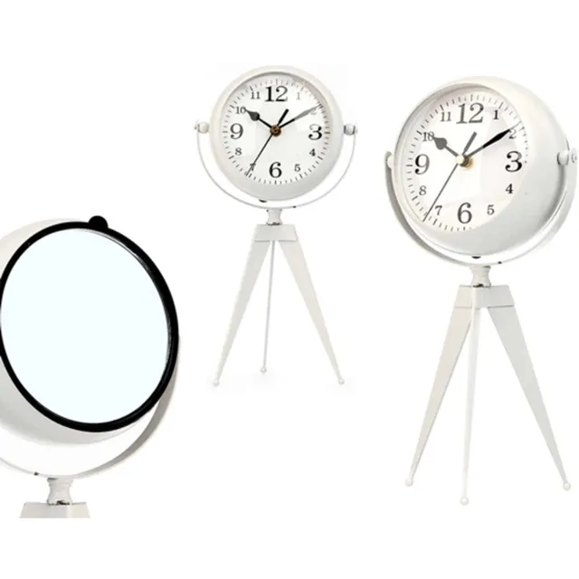 Giftdecor Tafelklok Smeedijzeren klok ovale bol spiegel wit 32cm