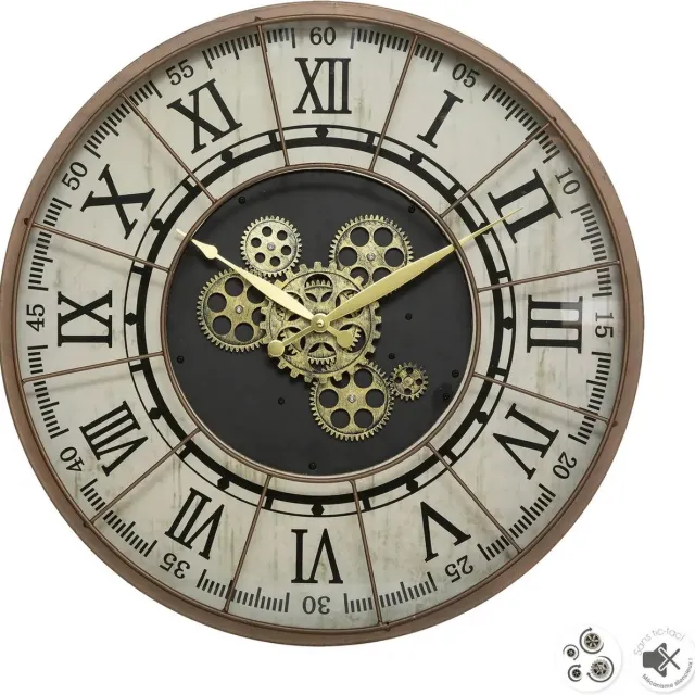 Atmosphera Wandklok/muur klok Stella Mare - Vintage Metal - Dia 57 cm - metaal/glas - lichtbruin - Luxe klokken