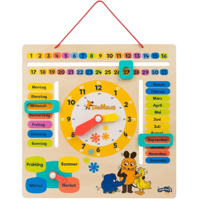 Small foot Houten Leerbord Klok Kijken Muis - Duitstalig Meerkleurig