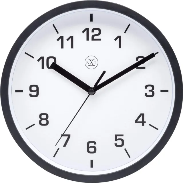 NeXtime nXt Easy Small – Wandklok – 20 cm – Kunststof – Zwart – Witte wijzerplaat