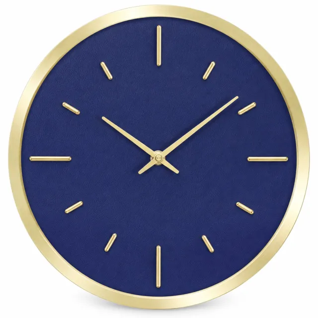 SWGOTA Ronde wandklok 12 inch - Blauwe wijzerplaat met goudkleurige metalen kast - Analoog op batterijen - 1 stuk