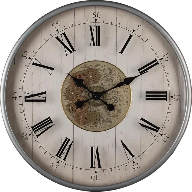 Clayre & Eef Wandklok Ø 60 cm Zilverkleurig MDF Metaal Rond Muurklok