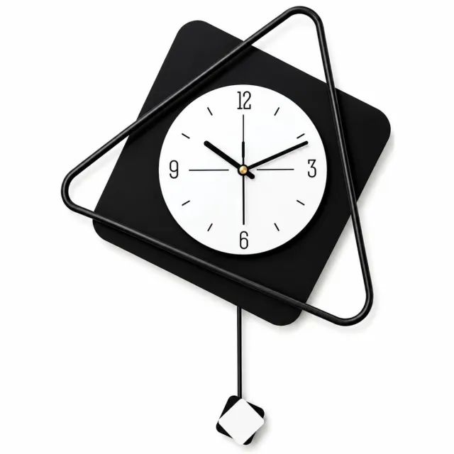 LUXALIVING Wandklok Modern 40x45 cm – Zwart Wit – Met Pendel – Stil Uurwerk – Design Wandklok