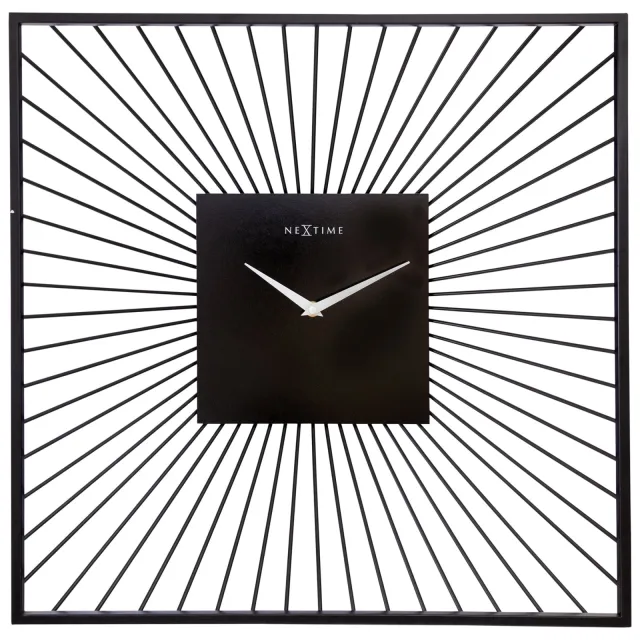 Nextime Wandklok 45x45x15cm - Geruisloos - Zwart - Metaal - "Vasco Square", foto 2