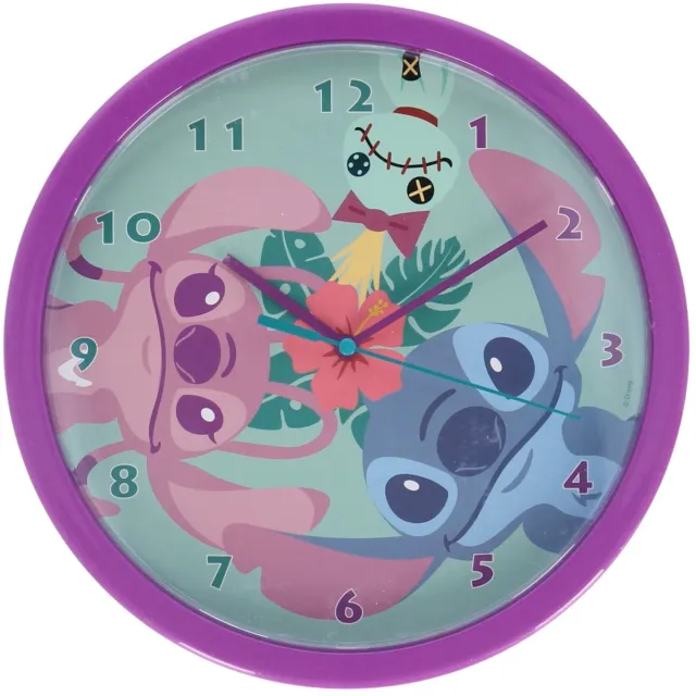 Minecraft Disney Lilo & Stitch Wandklok - Klok - Slaapkamer - 24 CM - Paars / Groen - Angel Multi Colour