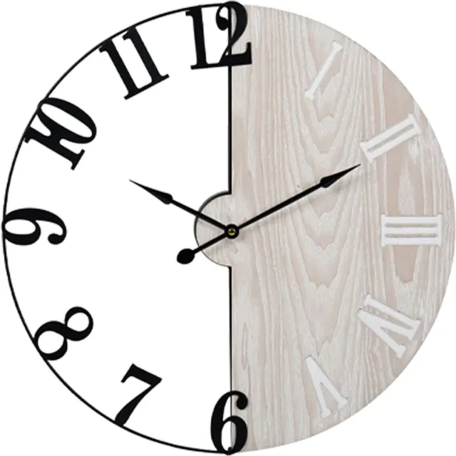 OSTARIA Wandklok/muur klok - Dia 50 cm - metaal/hout - naturel/zwart - keuken/kamer