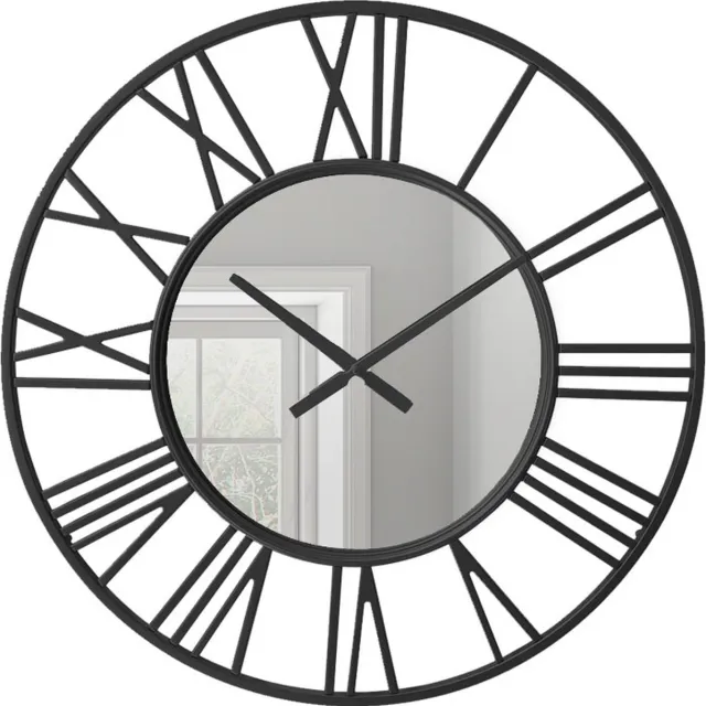 LW collection Wandklok zwart spiegelklok 60cm - Industriële zwarte wandklok met spiegel - Grote moderne wandklok zwart - Stil uurwerk spiegel klok